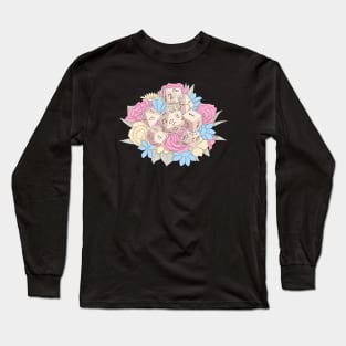 Pink, Yellow, and Blue Flower Dice Long Sleeve T-Shirt